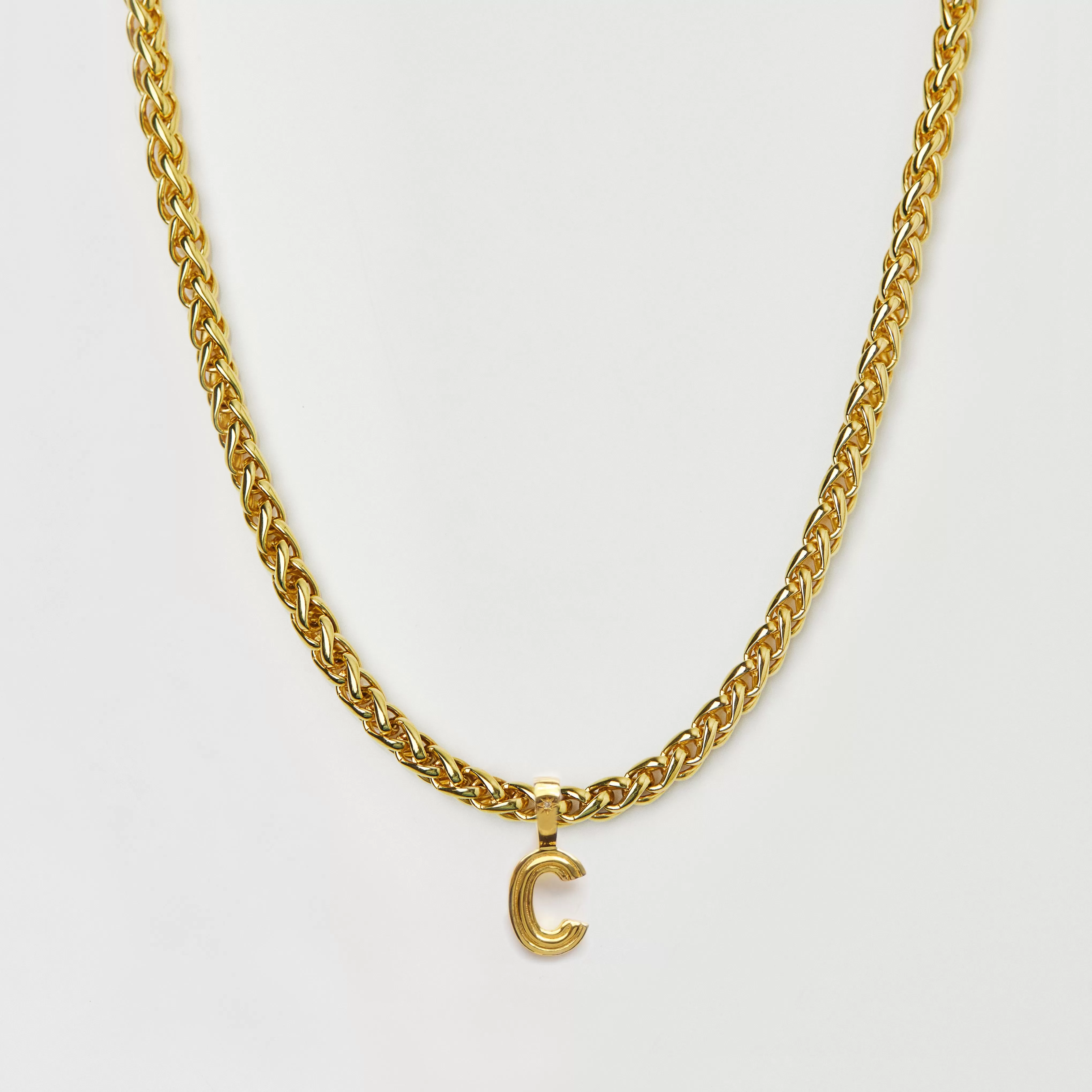 Make it Personal Diamond Star Set Chunky Initial Pendant with Spiga Vintage Chain