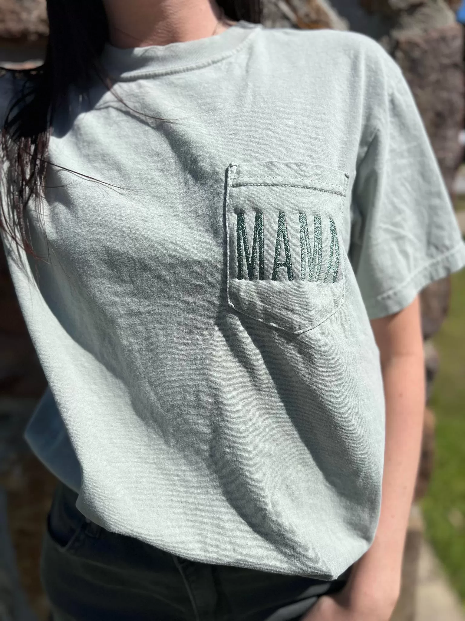 Mama Embroidered Pocket Tee