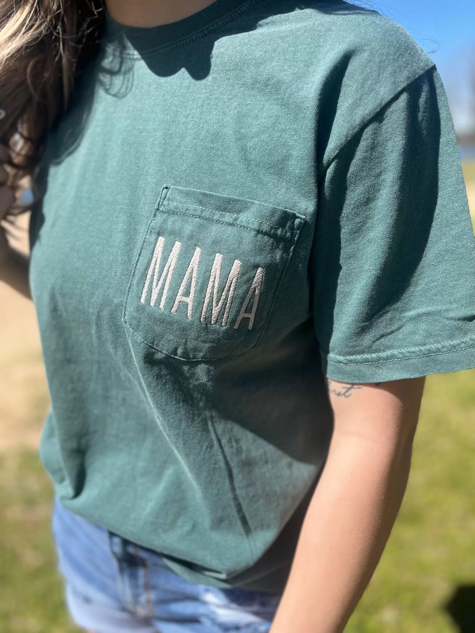 Mama Embroidered Pocket Tee