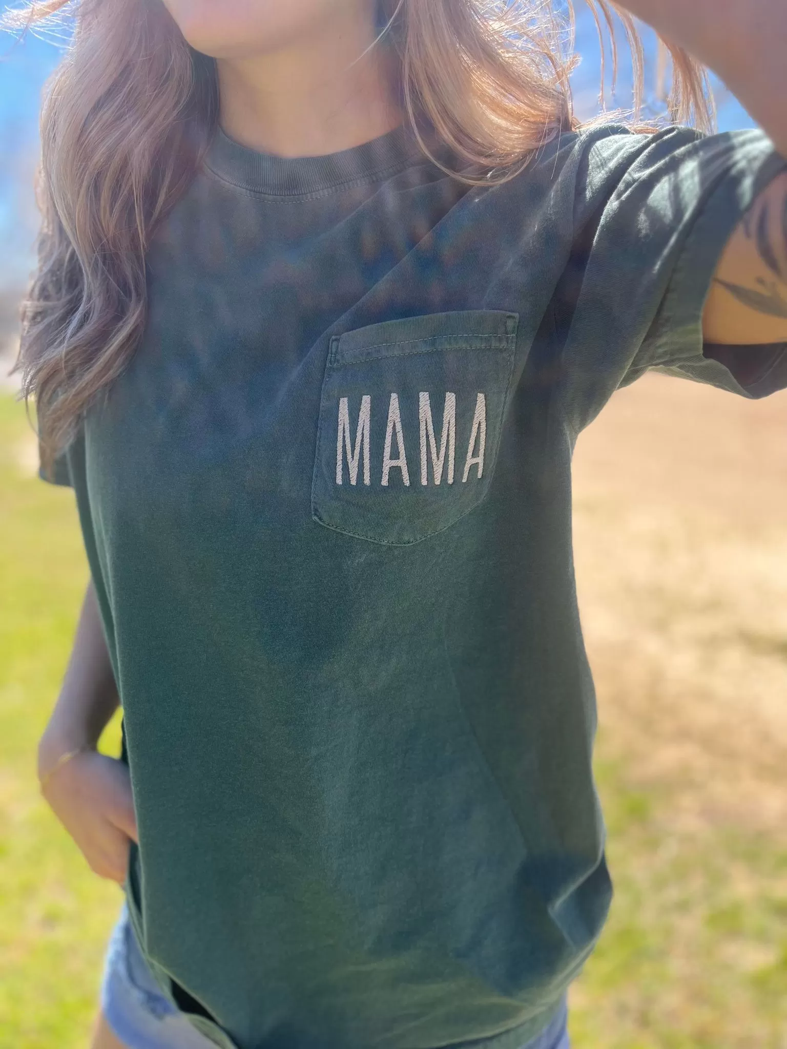 Mama Embroidered Pocket Tee