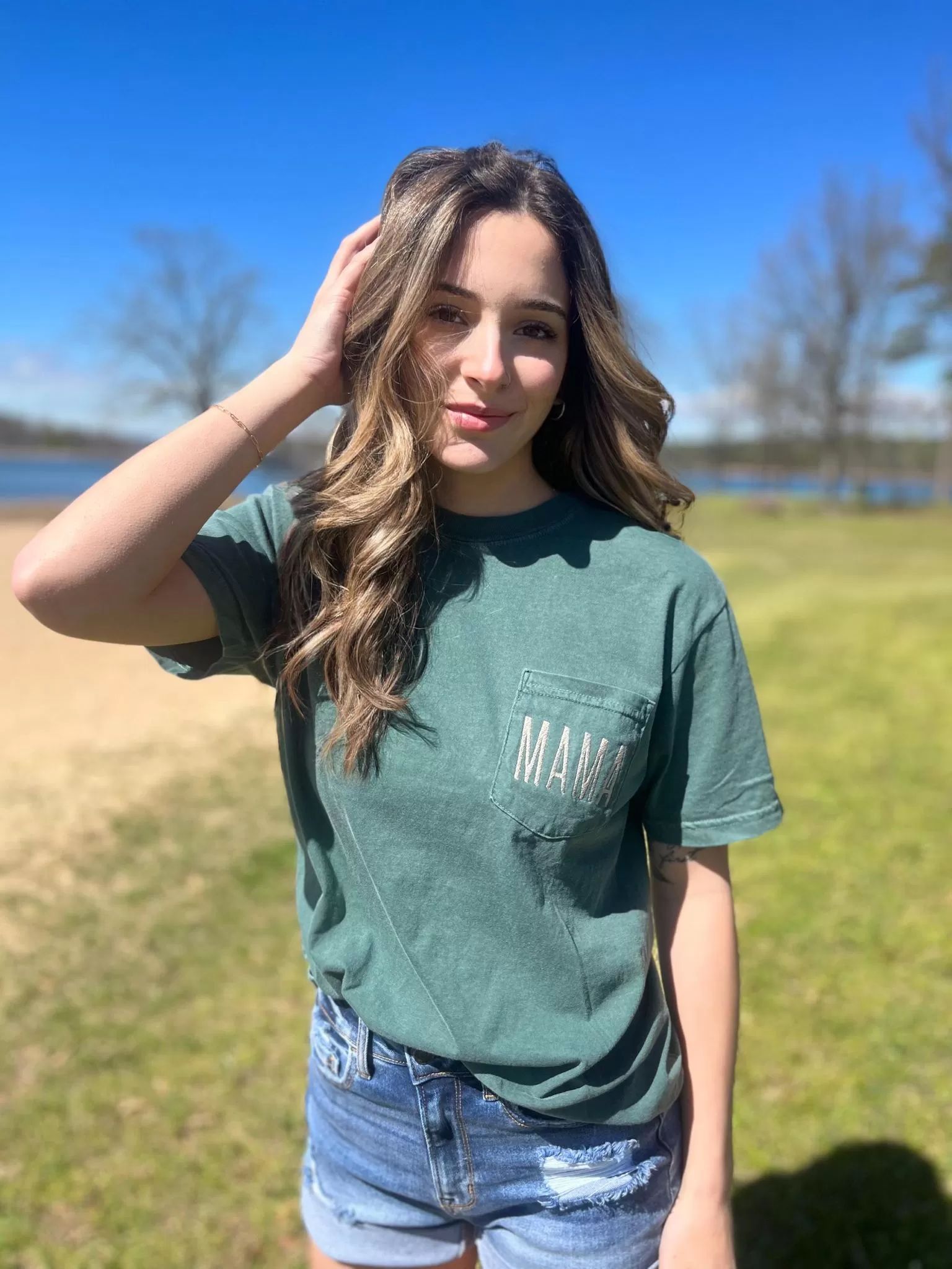 Mama Embroidered Pocket Tee