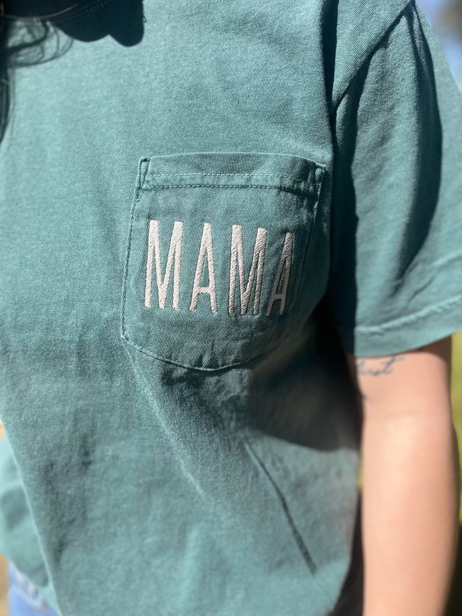 Mama Embroidered Pocket Tee