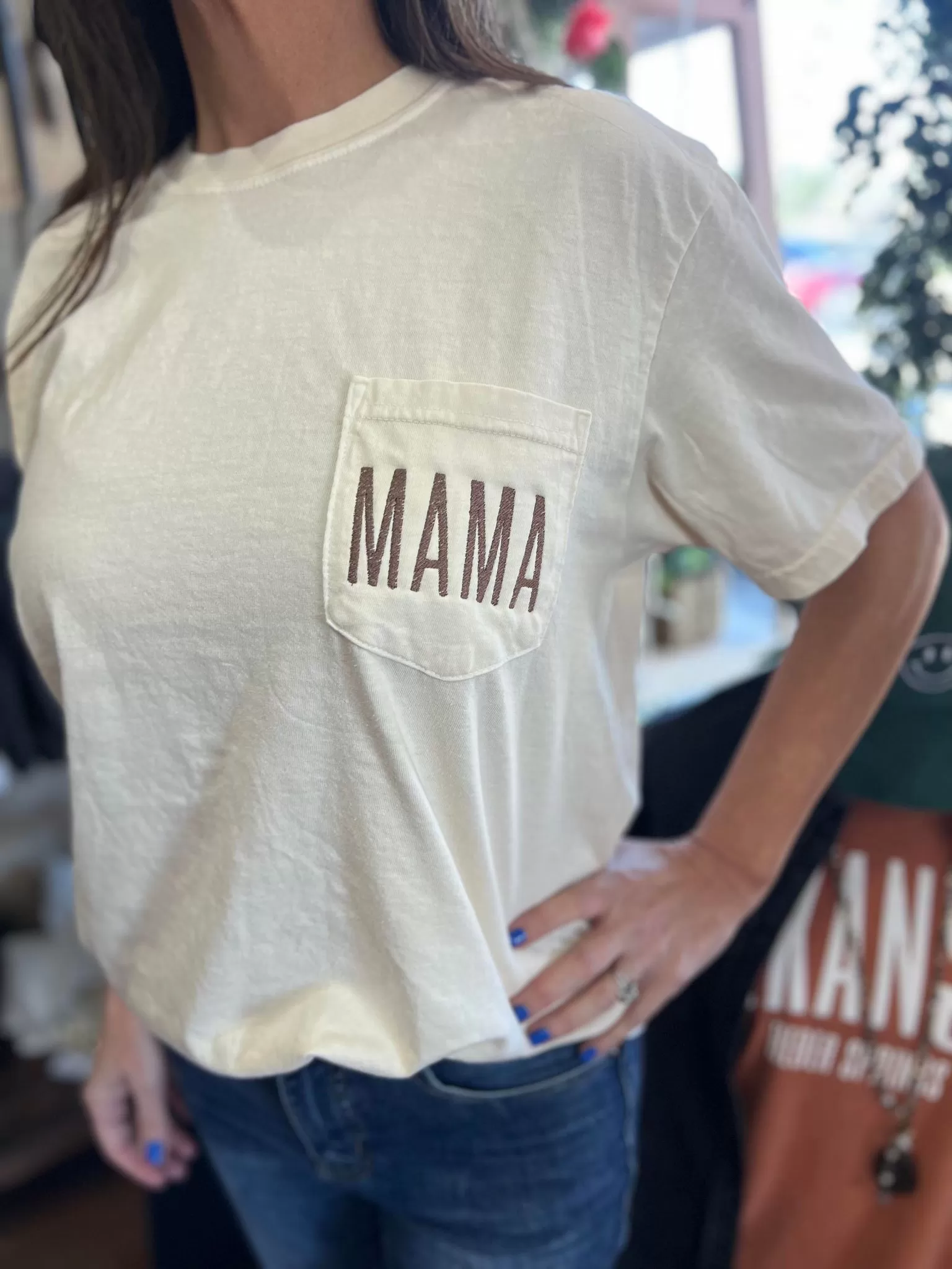 Mama Embroidered Pocket Tee