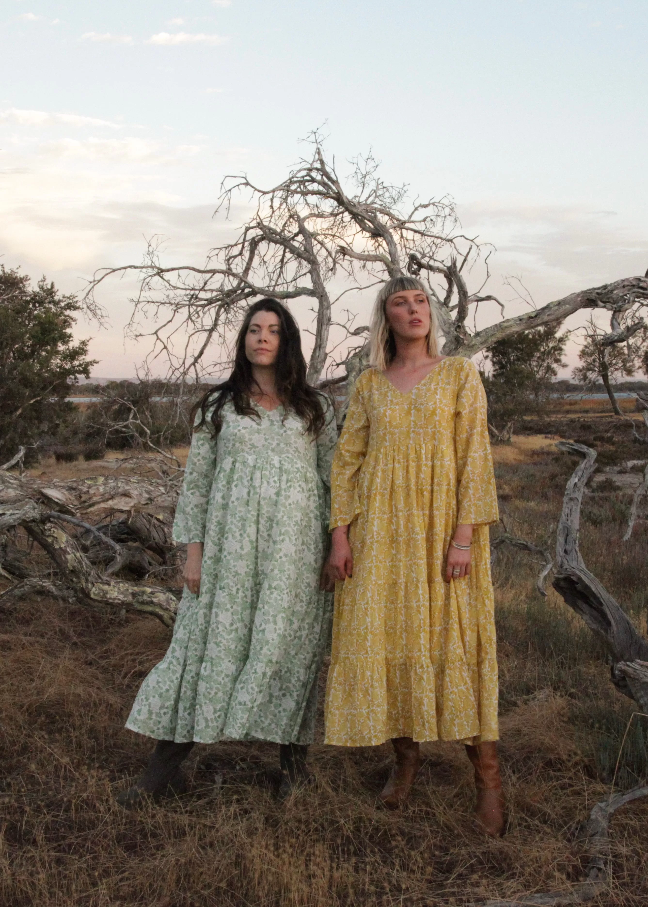 Margy Dress in Mustard Native Blossom