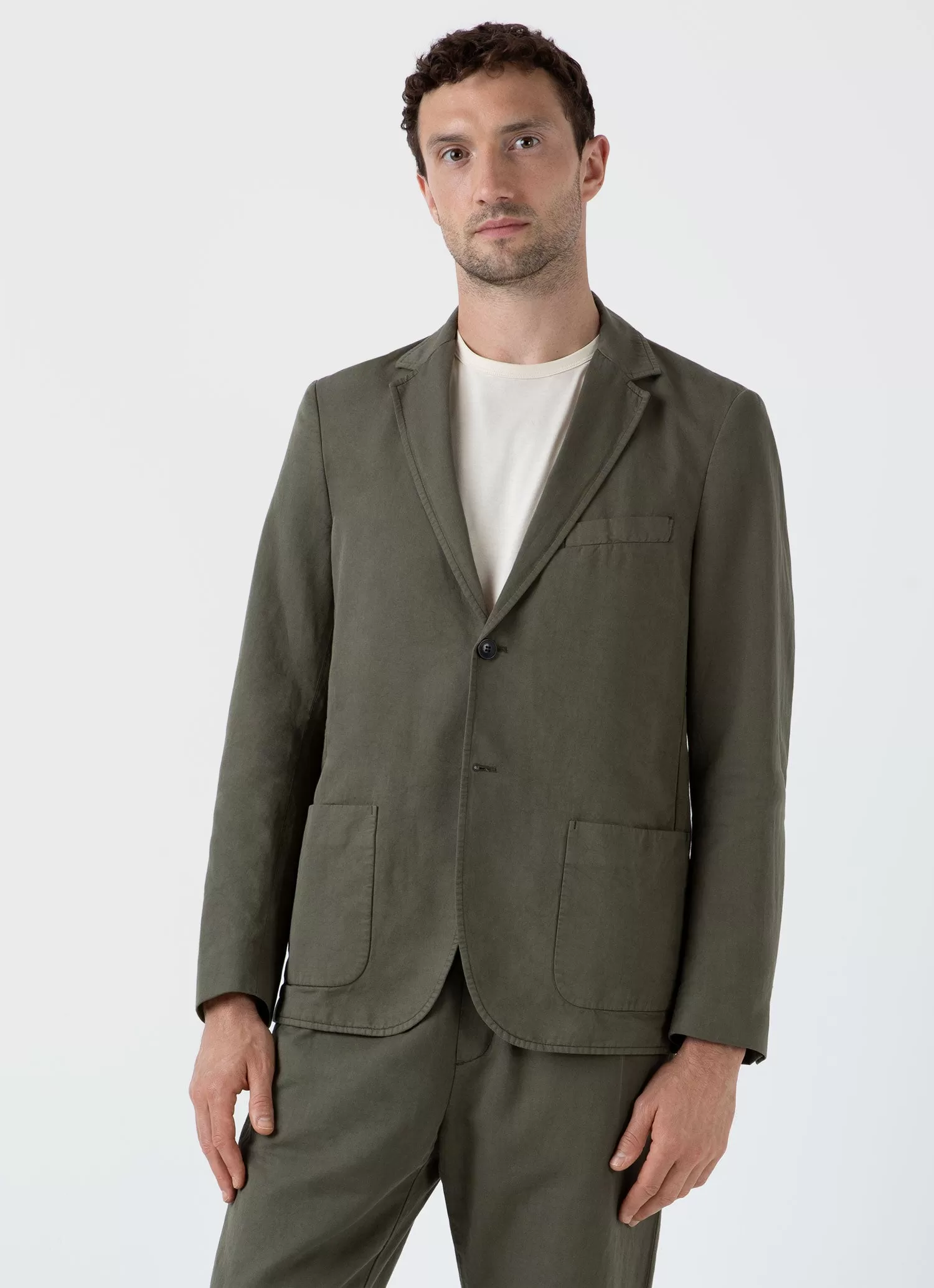 Men's Cotton Linen Unstructured Blazer in Khaki