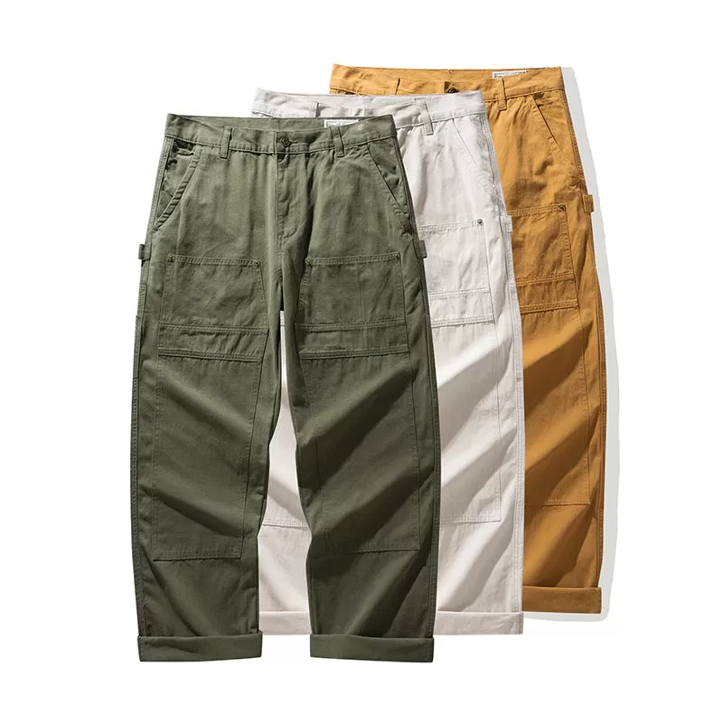 Men's Vintage Casual Canvas Railroad Worker Multi-Pocket Cargo Pants