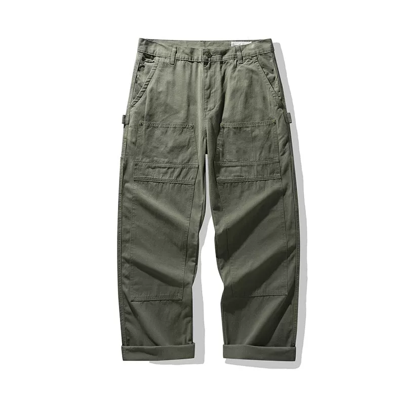 Men's Vintage Casual Canvas Railroad Worker Multi-Pocket Cargo Pants