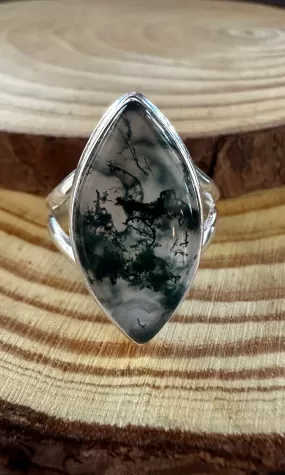 MOSS AGATE and Silver Ring Size 8