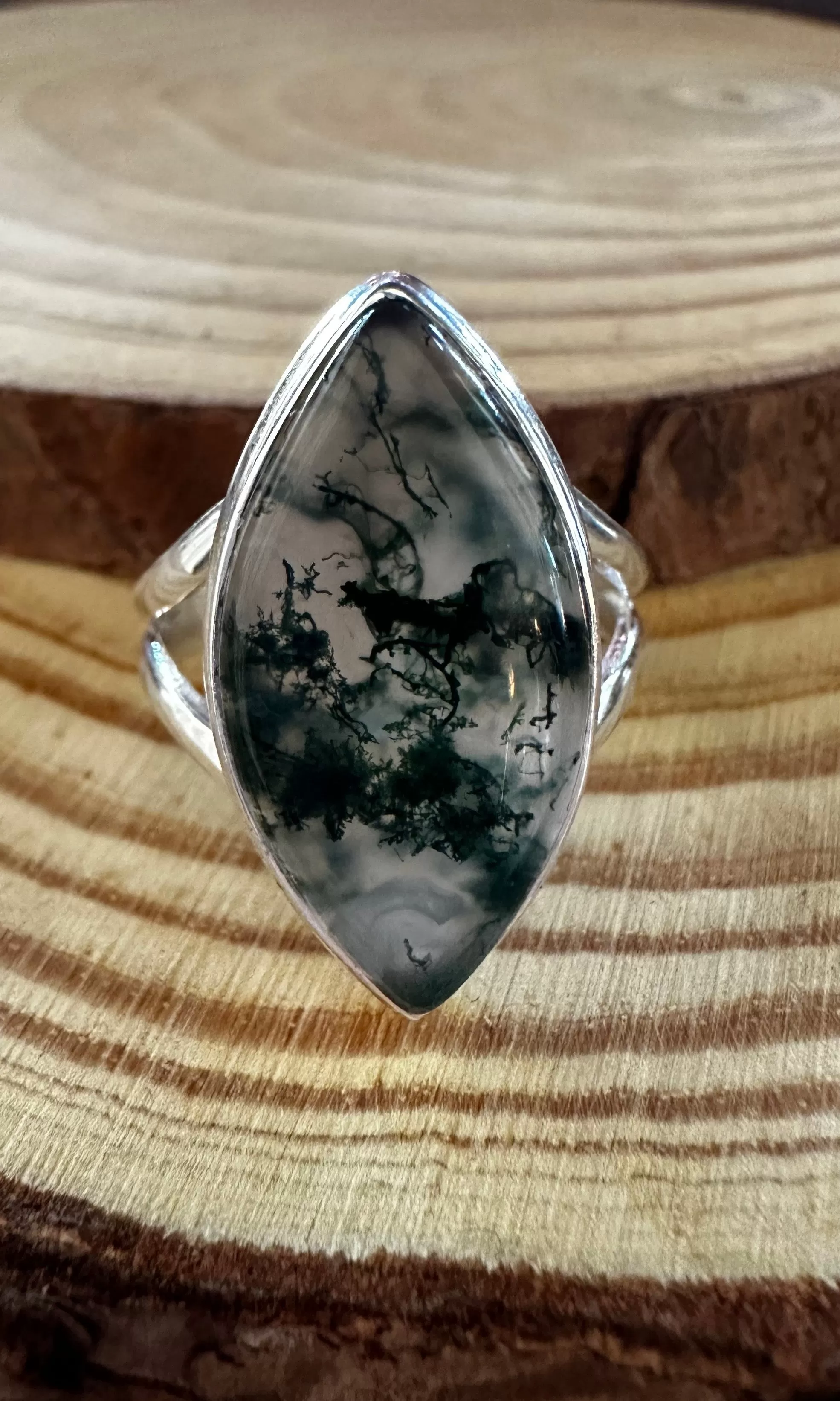 MOSS AGATE and Silver Ring Size 8