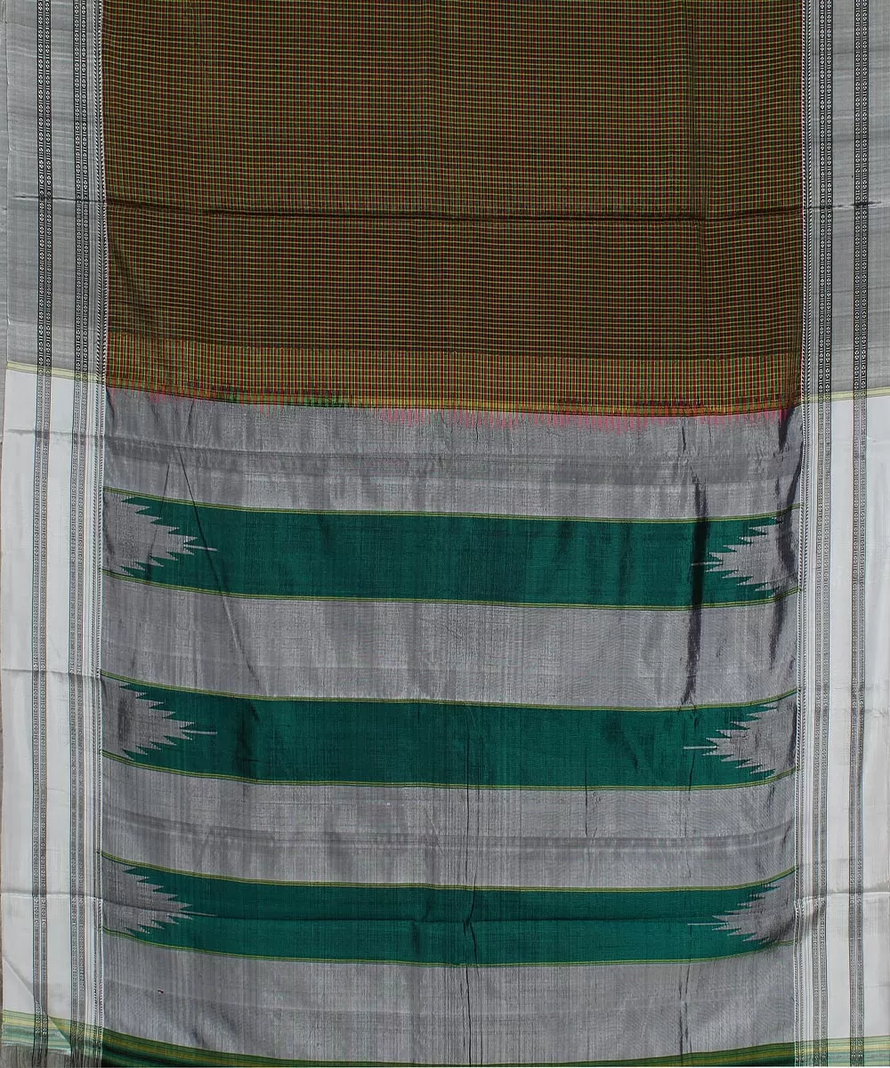 Multi checks grey gayatri border handwoven ilkal cotton art silk saree