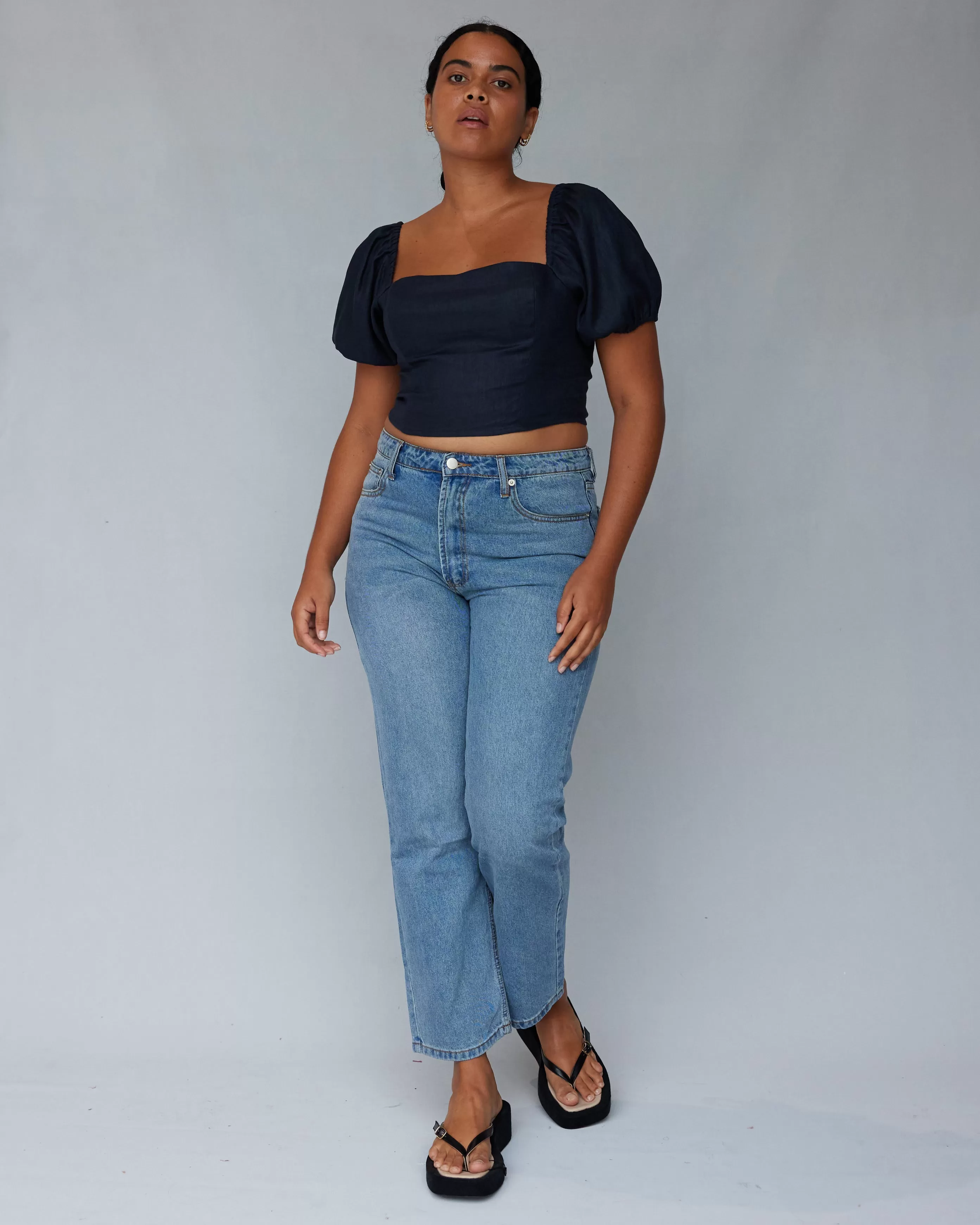 Muse Linen Top - Navy