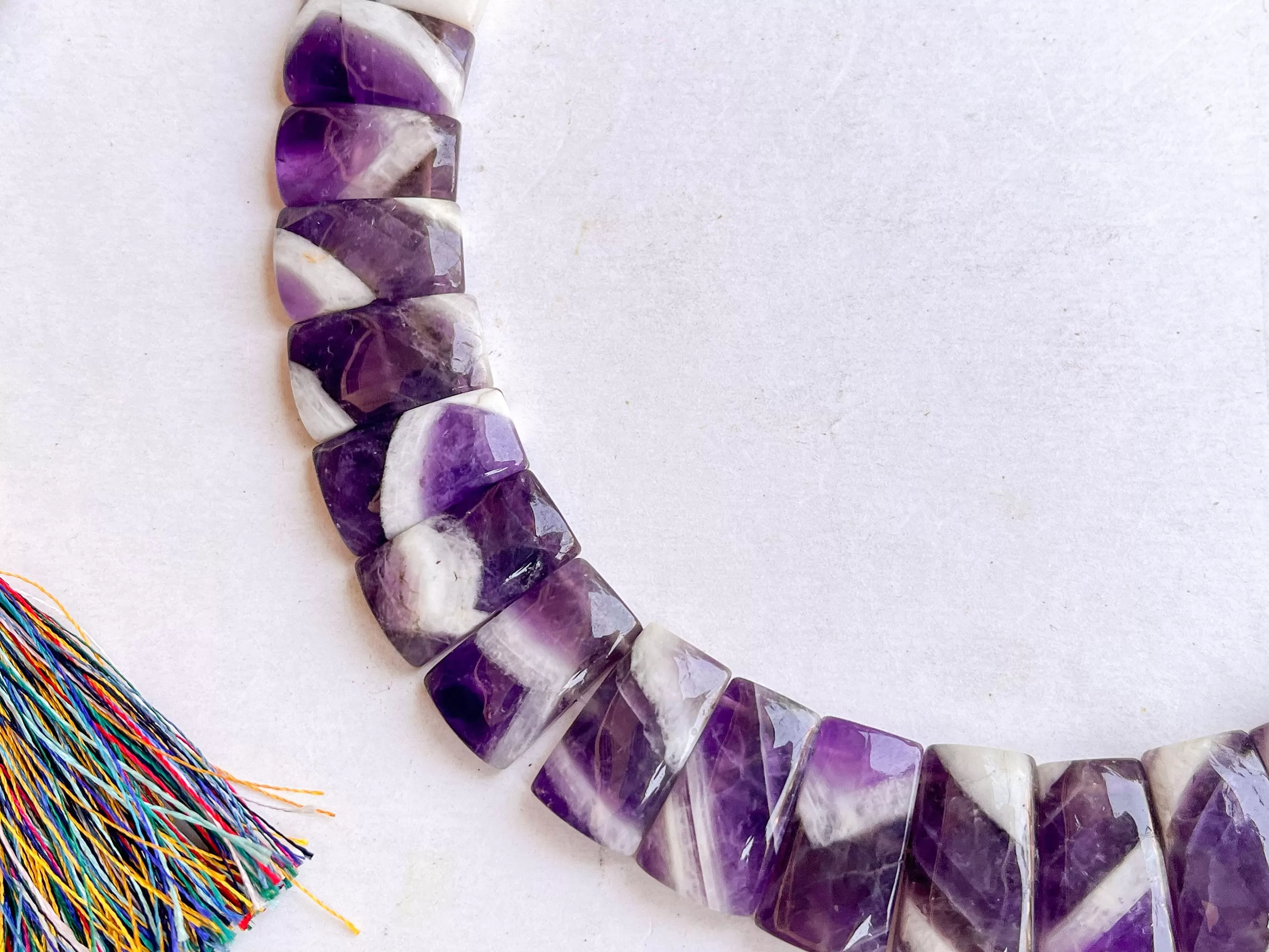 Natural Amethyst Bib Necklace, Cleopatra Egyptian Necklace, Fancy Beach Jewelry, Amethyst Choker Handmade Necklace, Adjustable tassel cord