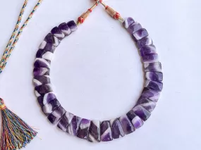 Natural Amethyst Bib Necklace, Cleopatra Egyptian Necklace, Fancy Beach Jewelry, Amethyst Choker Handmade Necklace, Adjustable tassel cord