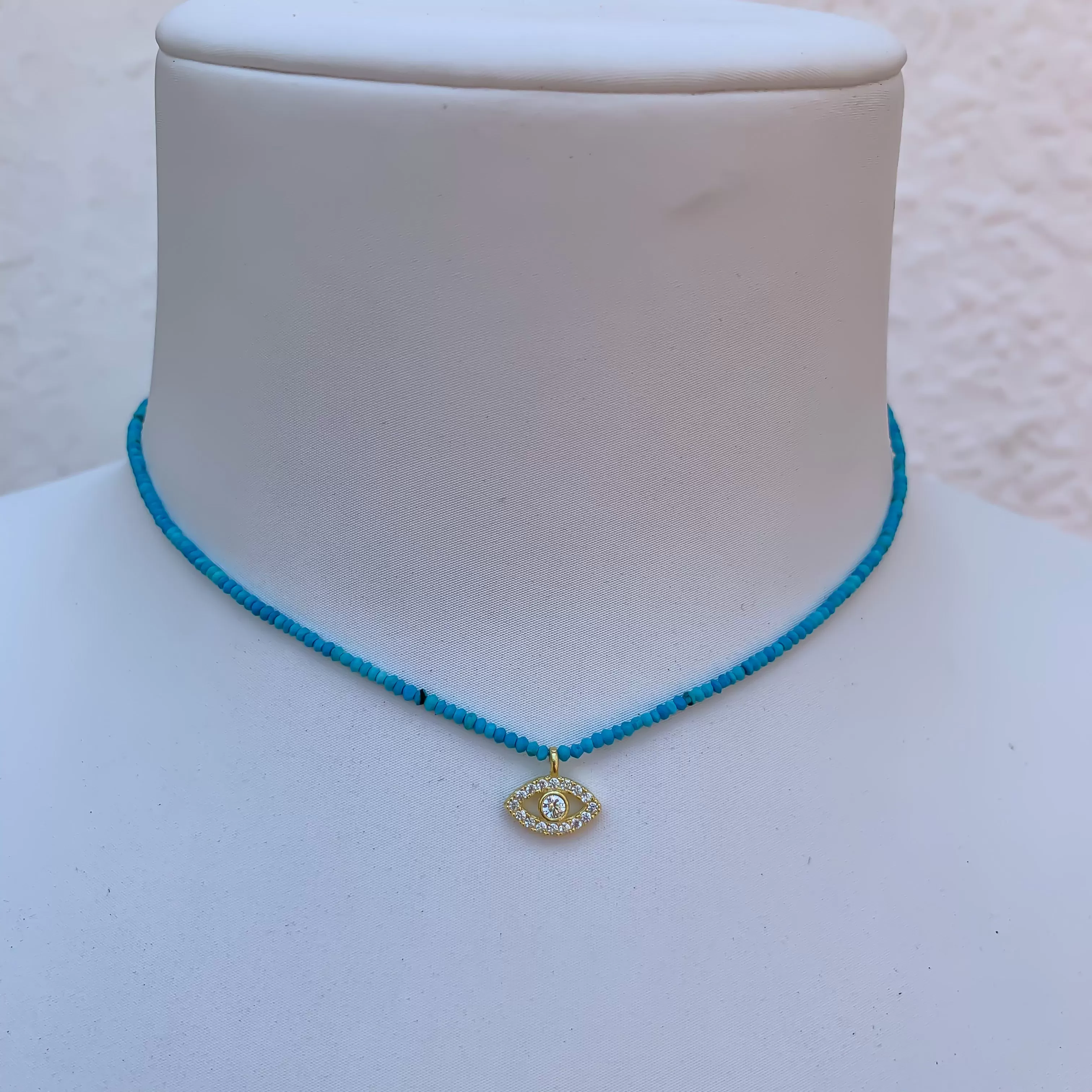 Natural turquoise beaded evil eye necklace