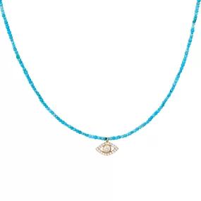 Natural turquoise beaded evil eye necklace