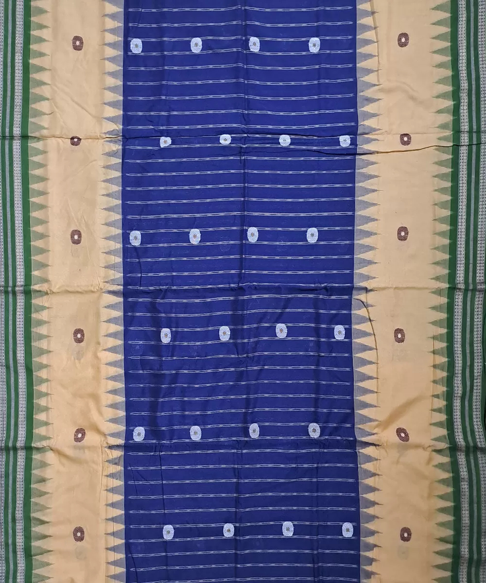 Navy blue beige green cotton handloom bomkai saree