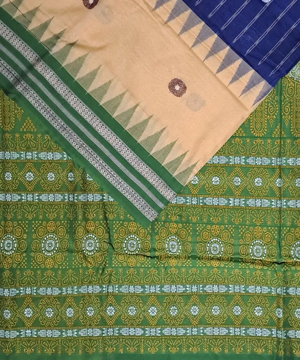 Navy blue beige green cotton handloom bomkai saree