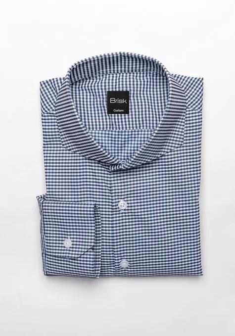 Navy Mini Gingham Performance Stretch Shirt - Wrinkle Free