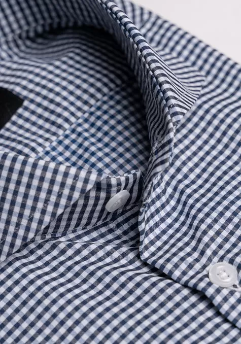 Navy Mini Gingham Performance Stretch Shirt - Wrinkle Free