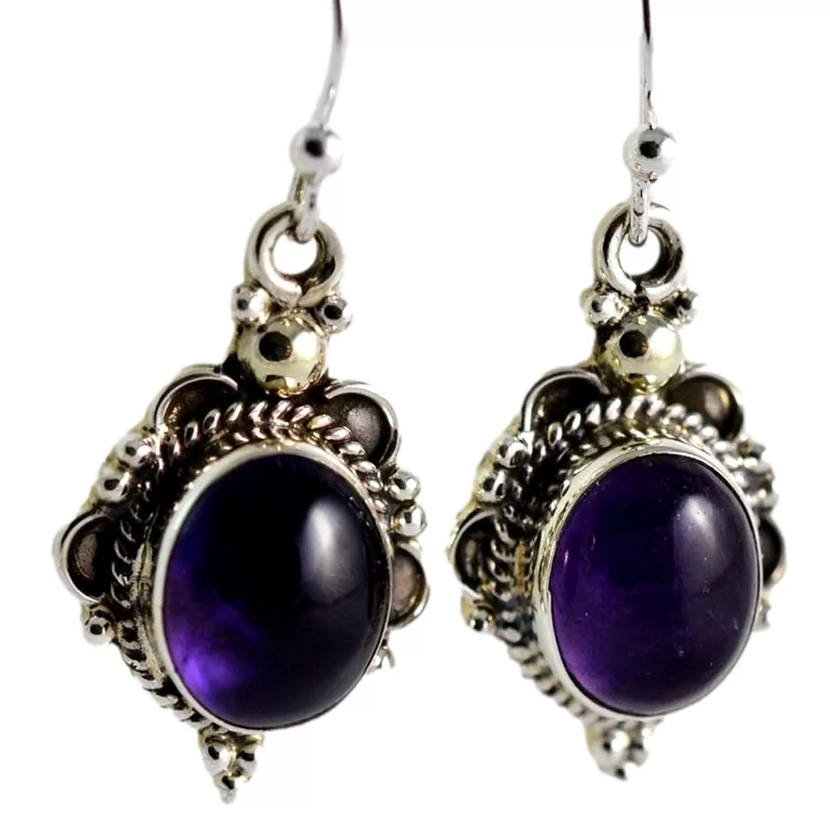 Navya Craft Amethyst Silver Dangle Earrings 925 Solid Sterling Silver Handmade Jewelry