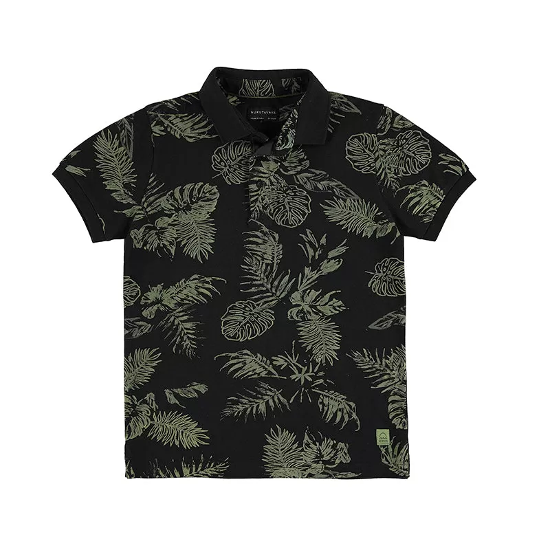 Nukutavake Short Sleeve Polo w/Leaf Pattern _Black 6106-65