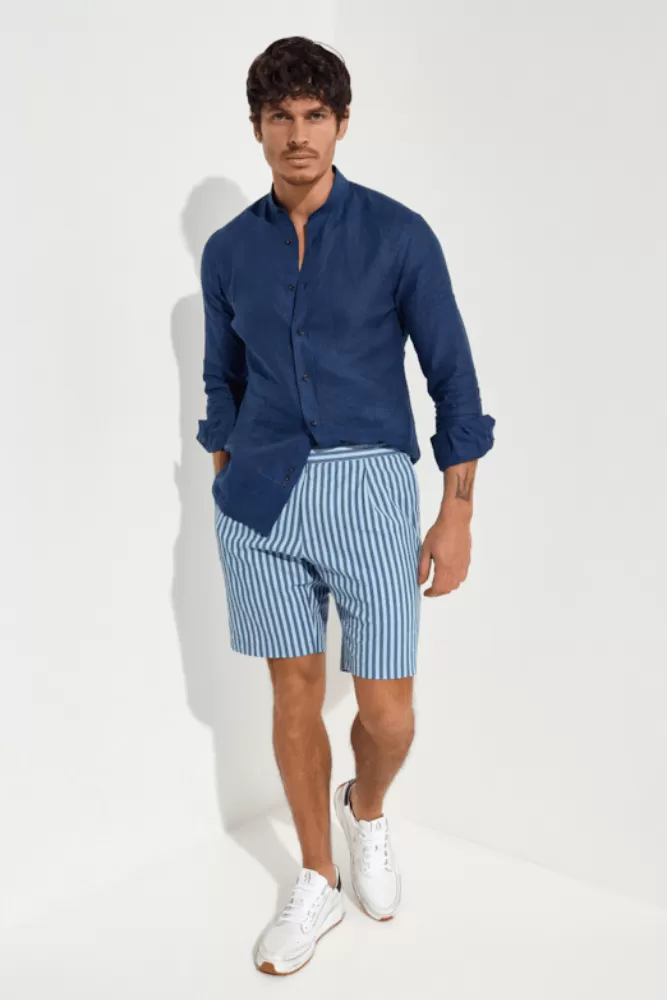 Oliver Casual Shorts - Blue Stripe Seersucker