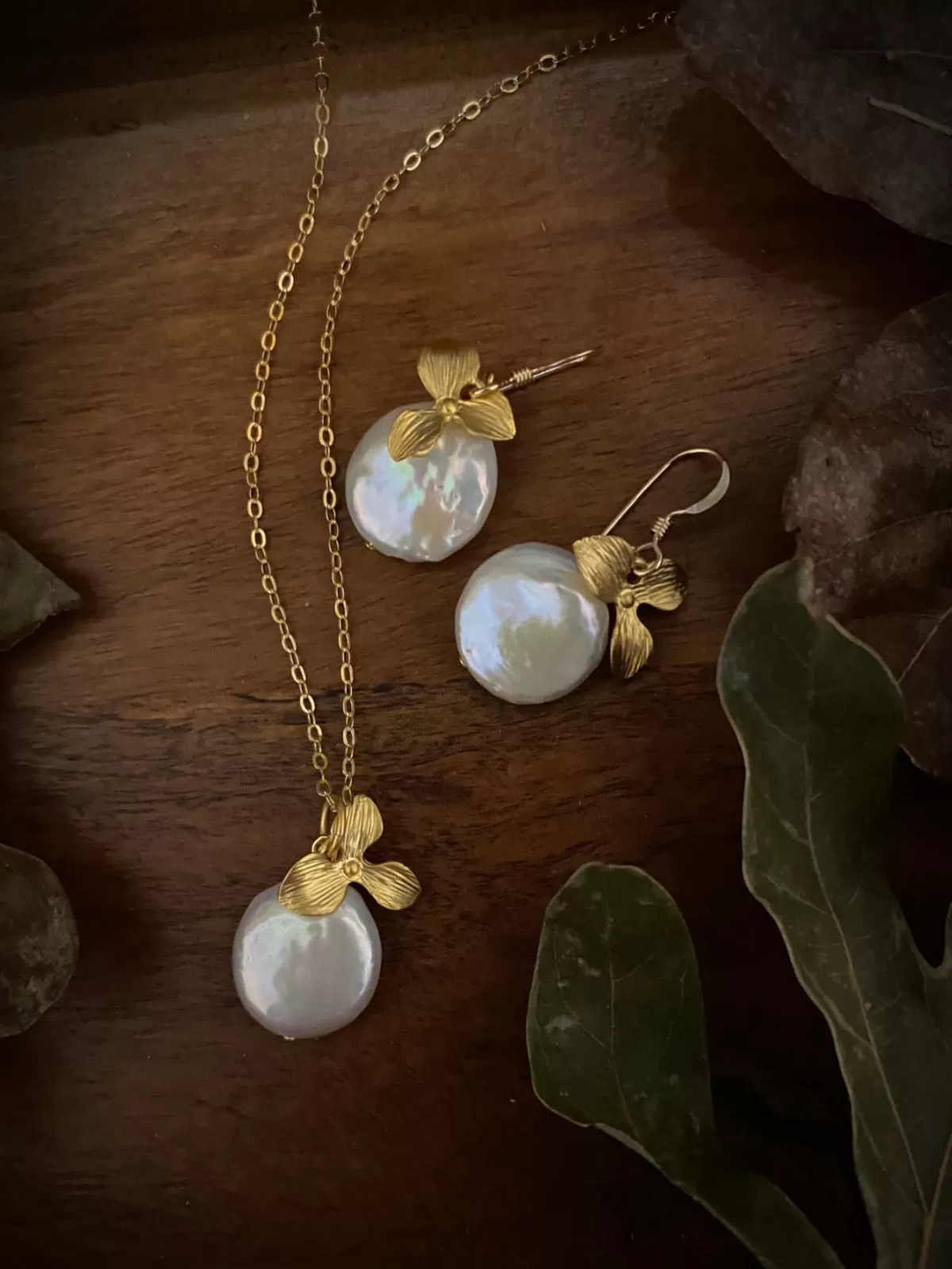 Orchid & Coin Pearl Dangles