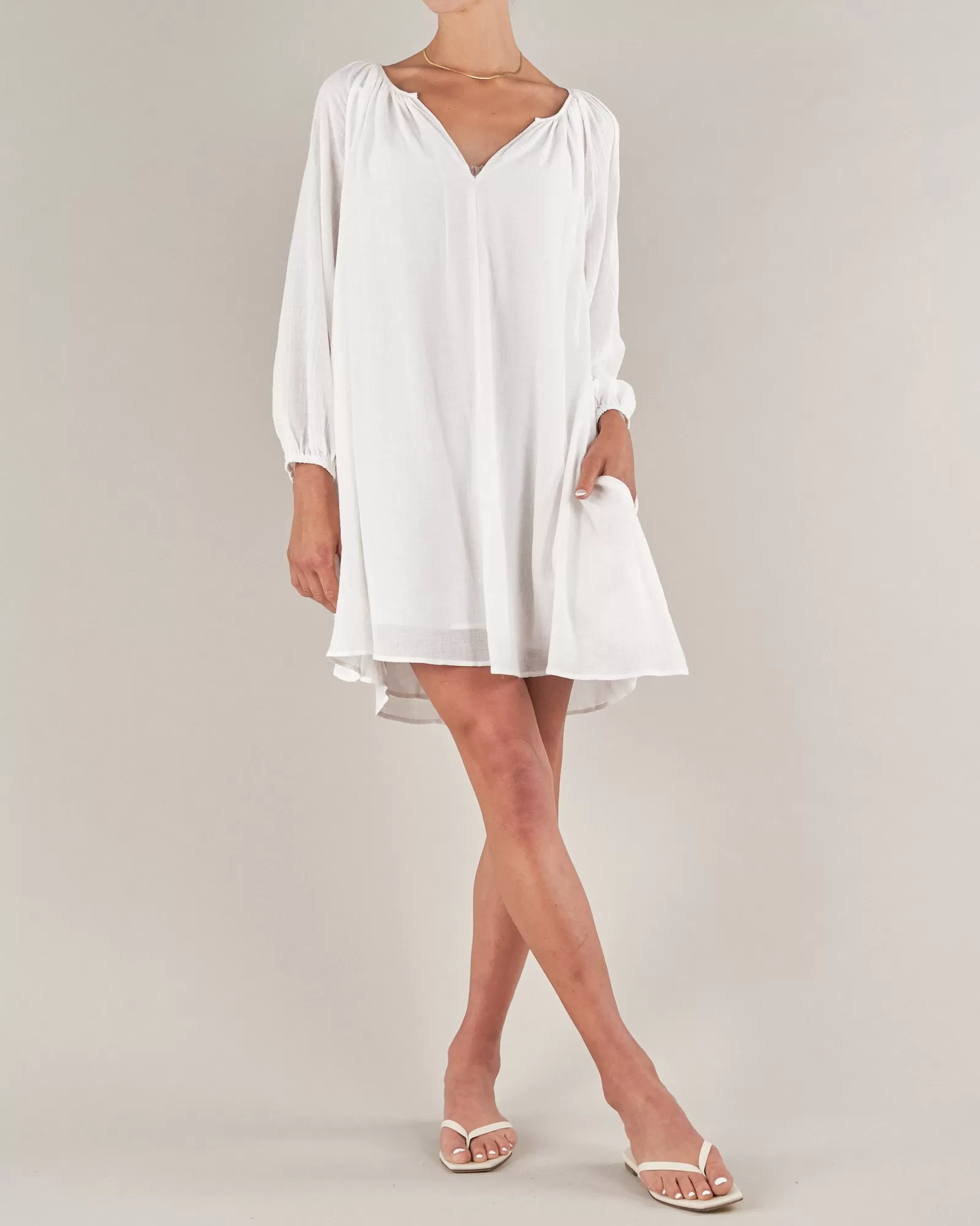 Panama Linen Cotton Gauze Mini Dress - White