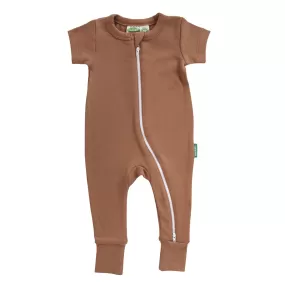 Parade Organics Caramel Brown 2-Way Zip Short Sleeve Romper