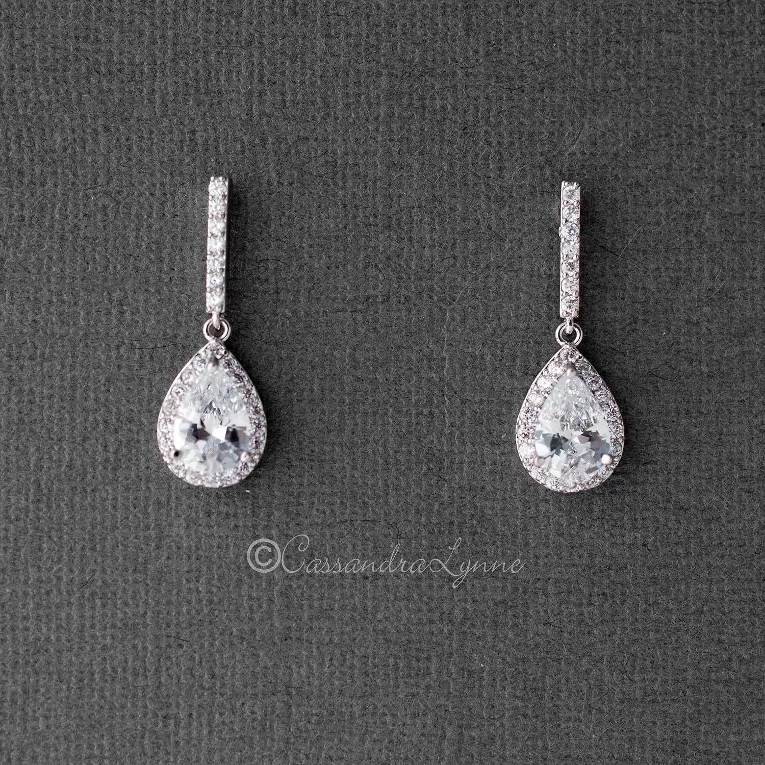 Pave Pear Drop CZ Wedding Earrings