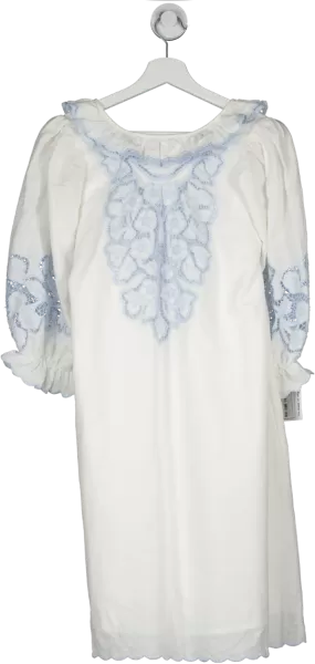 Petite Amalie White Teen Girls Embroidered Dress With Frill Collar And Cuffs 16 Years