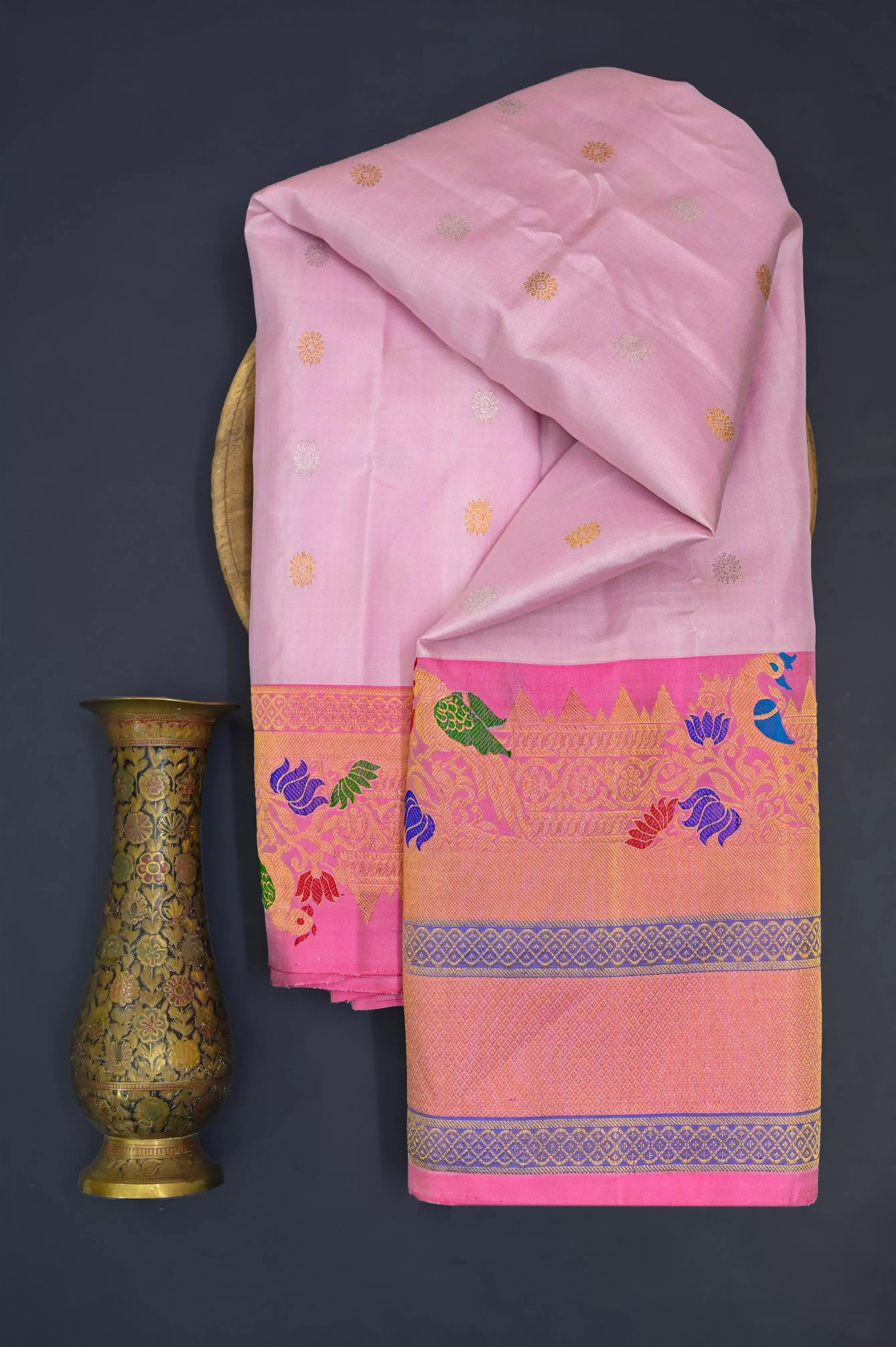 Pink Color Gadwal Silk Saree with Paithani Border and Pallu