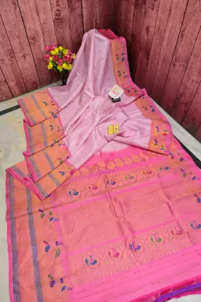 Pink Color Gadwal Silk Saree with Paithani Border and Pallu