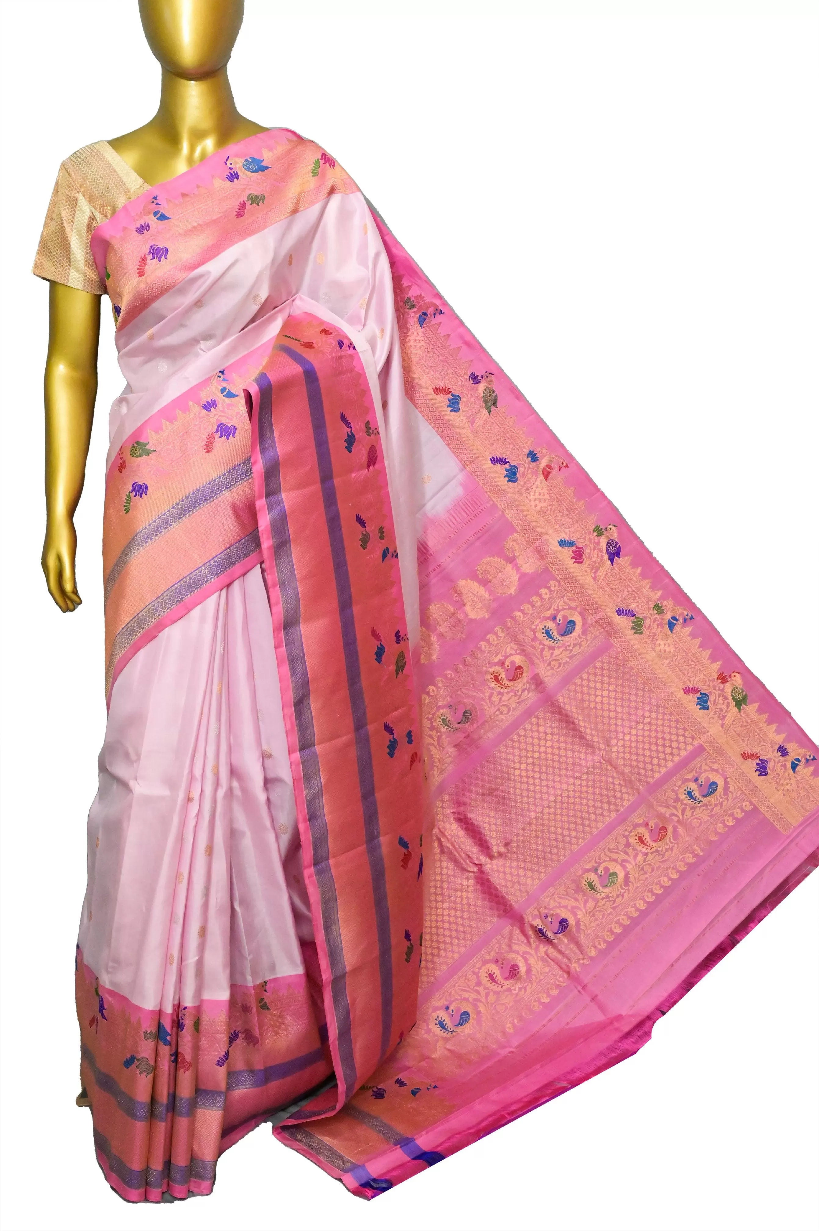 Pink Color Gadwal Silk Saree with Paithani Border and Pallu