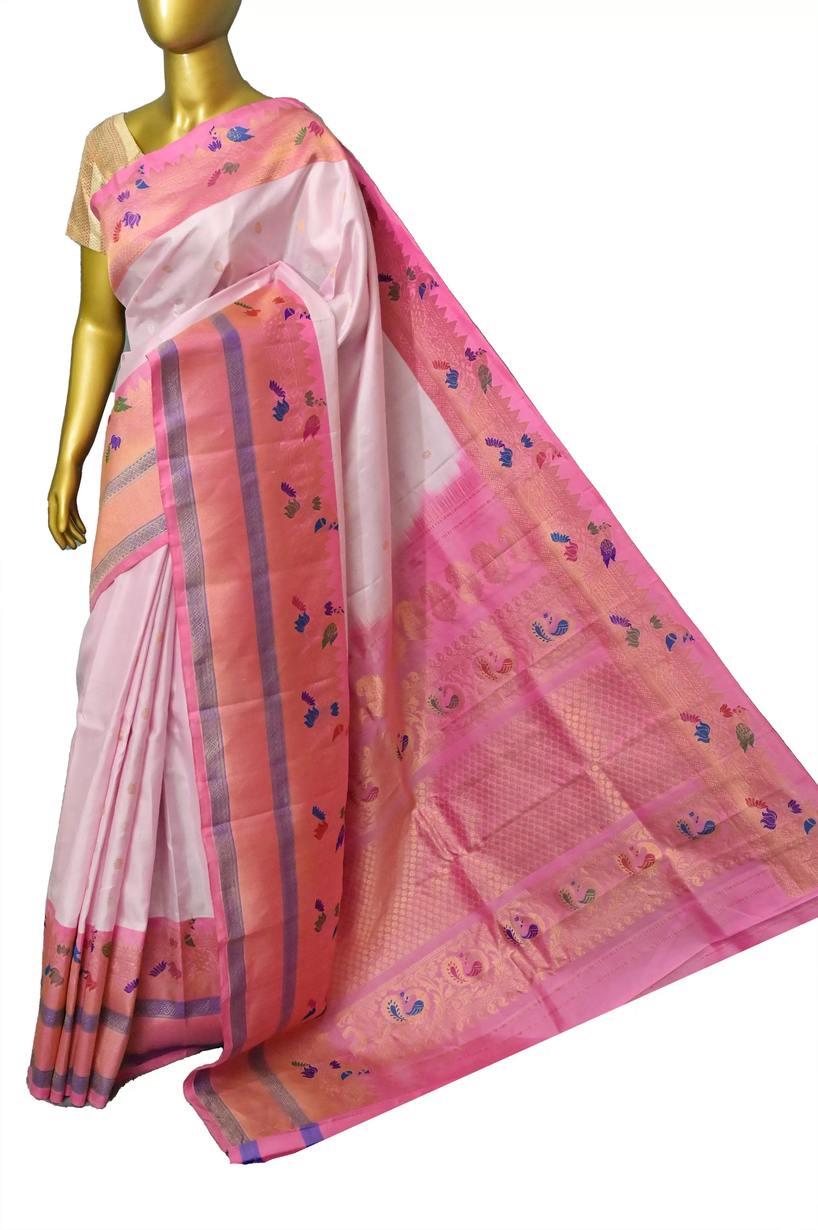 Pink Color Gadwal Silk Saree with Paithani Border and Pallu