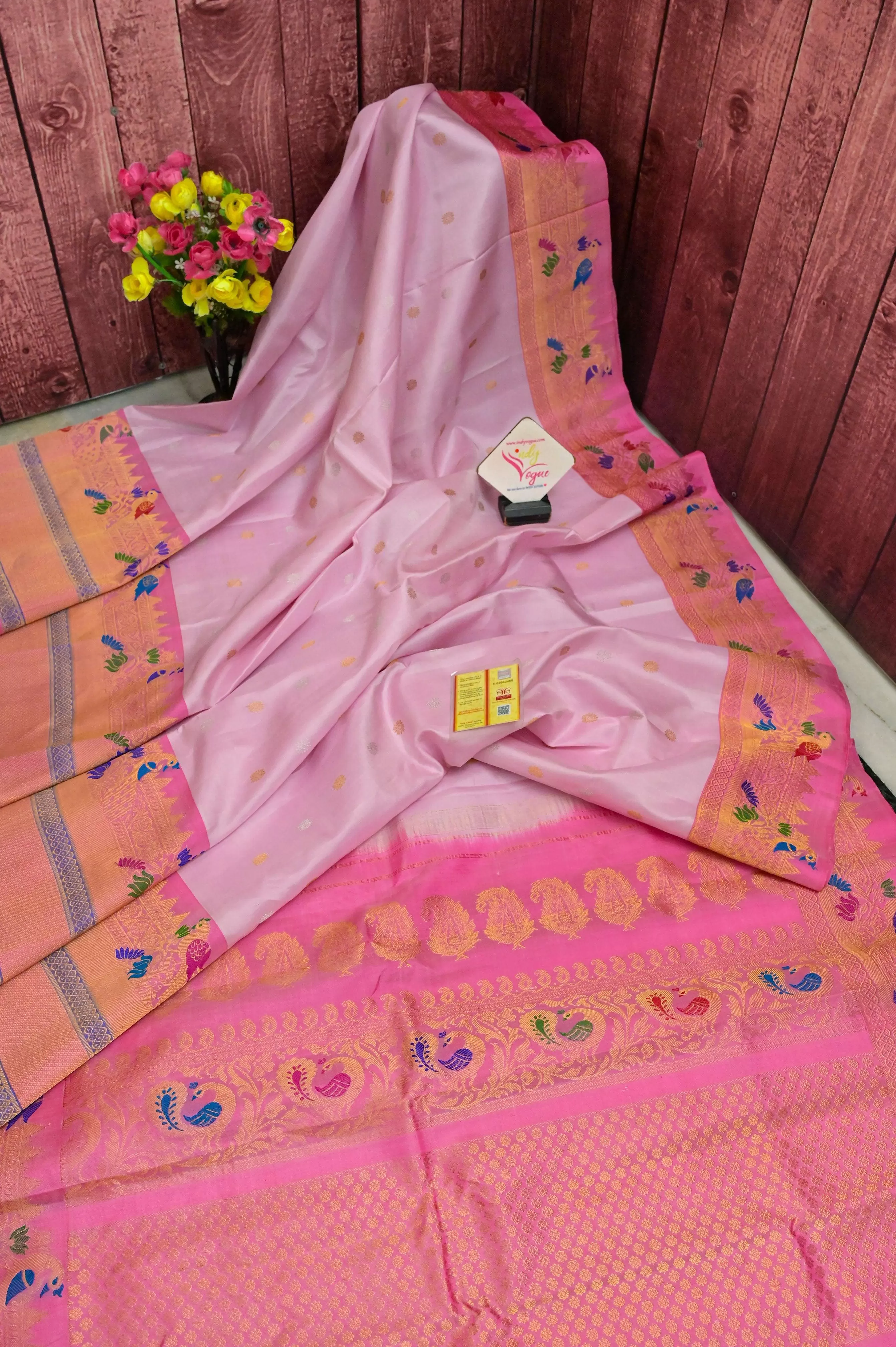 Pink Color Gadwal Silk Saree with Paithani Border and Pallu