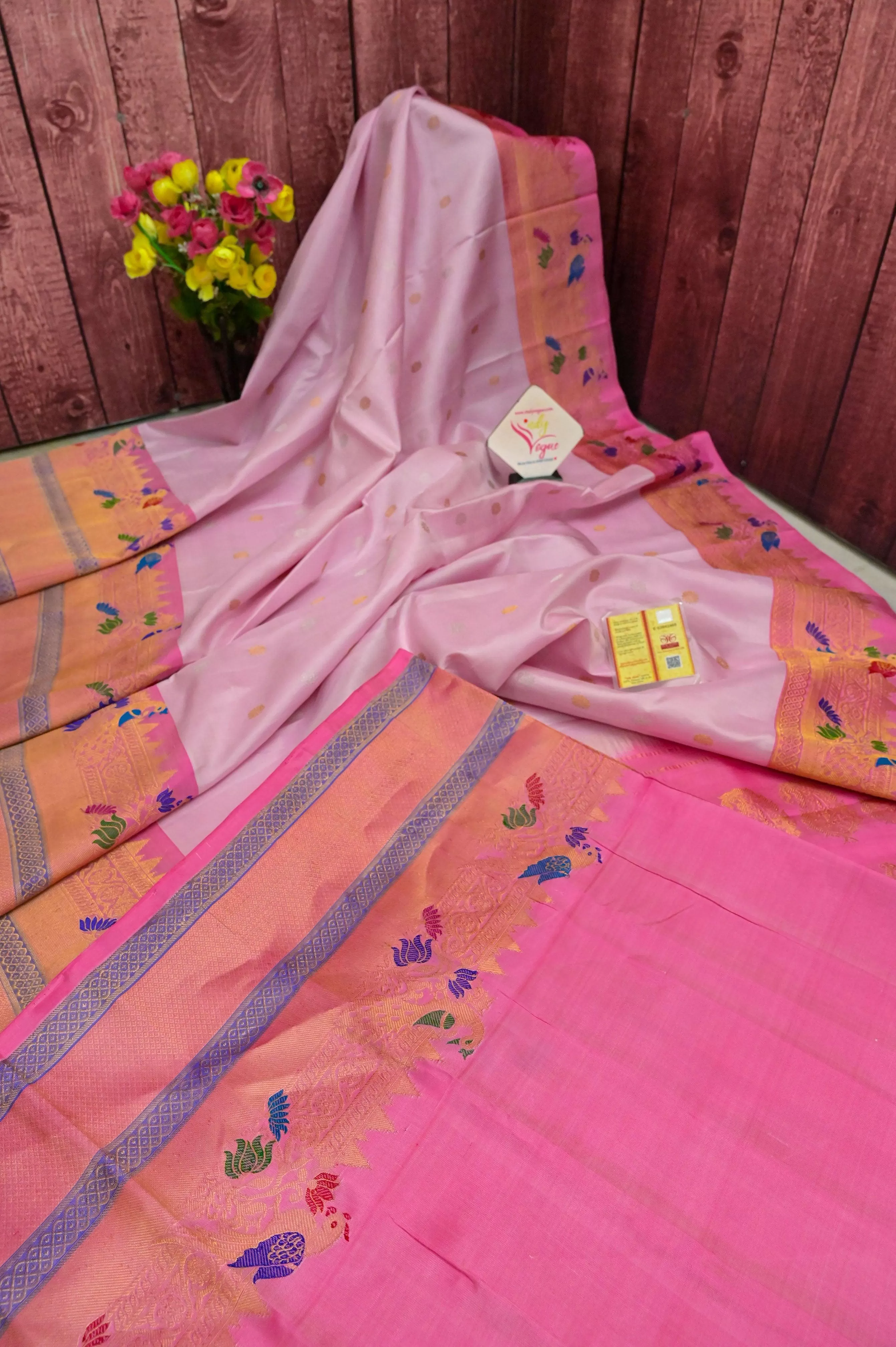 Pink Color Gadwal Silk Saree with Paithani Border and Pallu