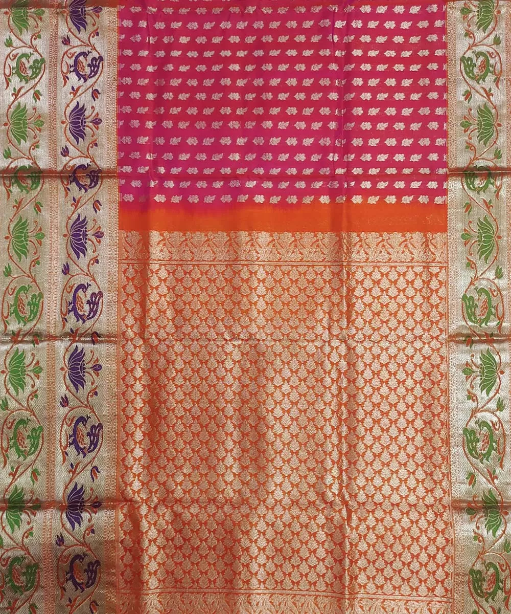 Pink orange silk handloom venkatagiri saree