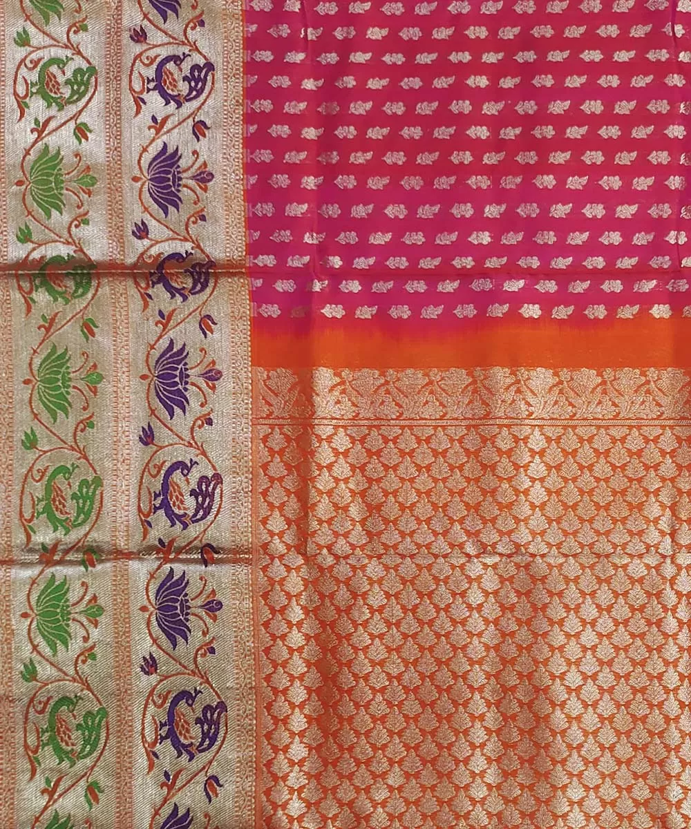 Pink orange silk handloom venkatagiri saree