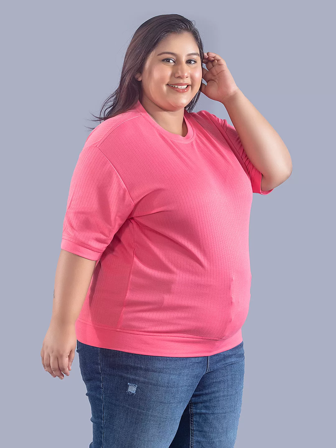 Plus Size Cotton Street Style T-shirts For Summer -Blush Pink