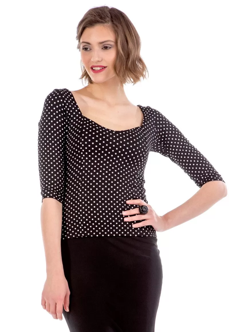 Polka Dot Sweetheart Neckline Top