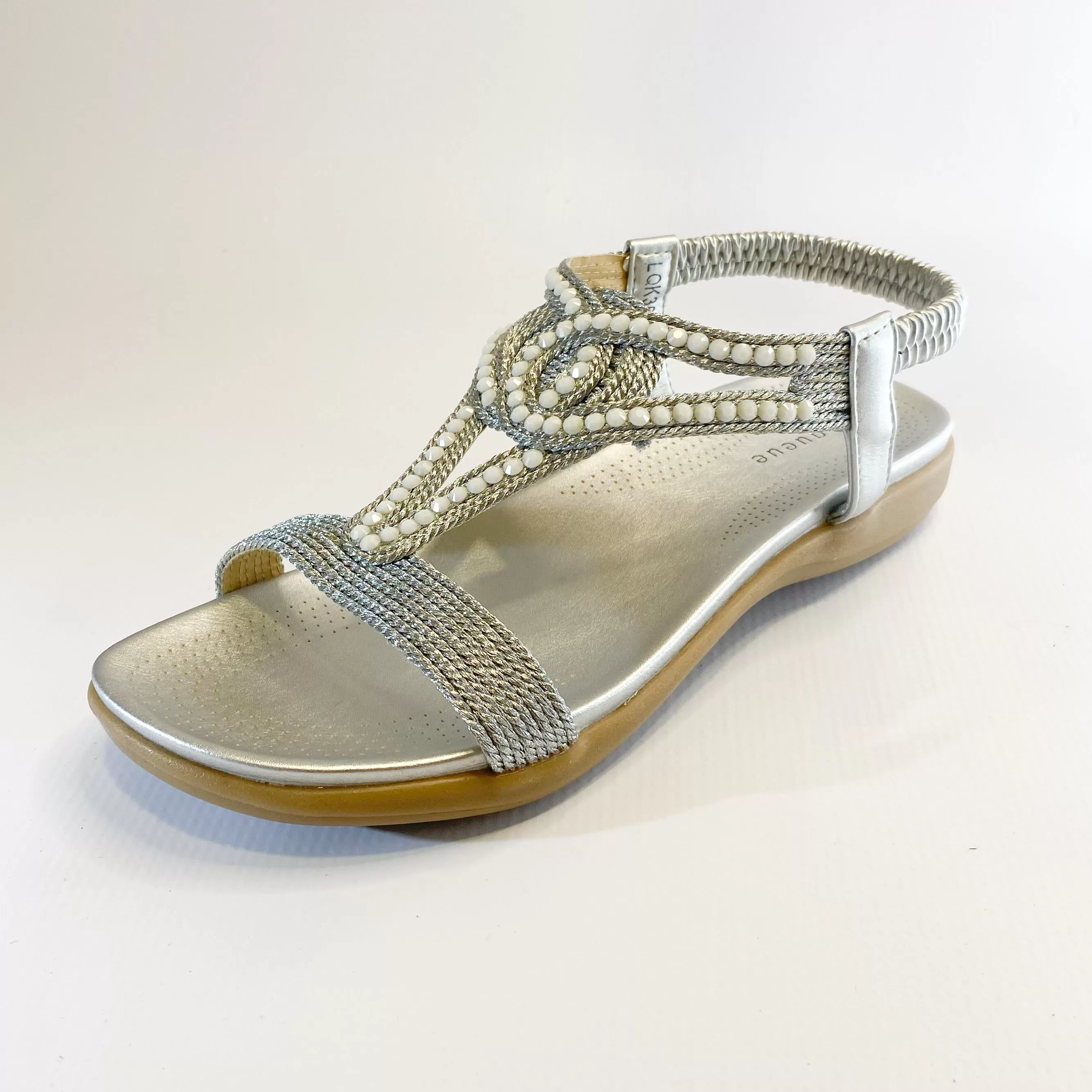 Queue silver beaded flatform sandal