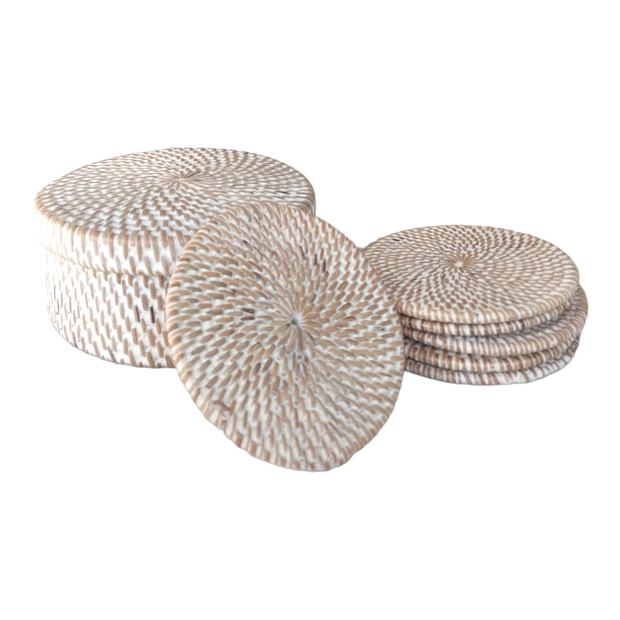 Rattan Coaster Set of 6pcs-White