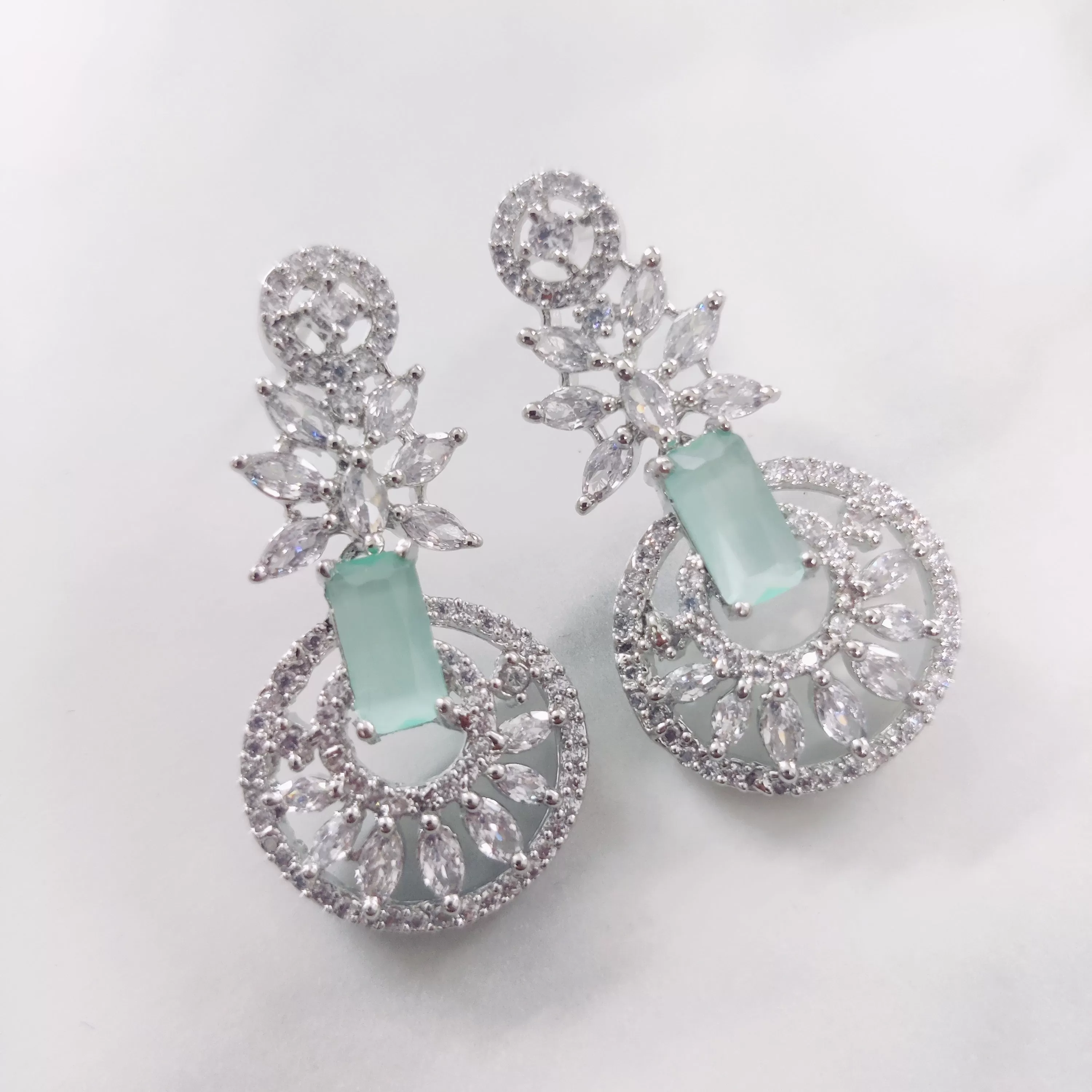 Refreshing Mint Green Rhodium Earrings