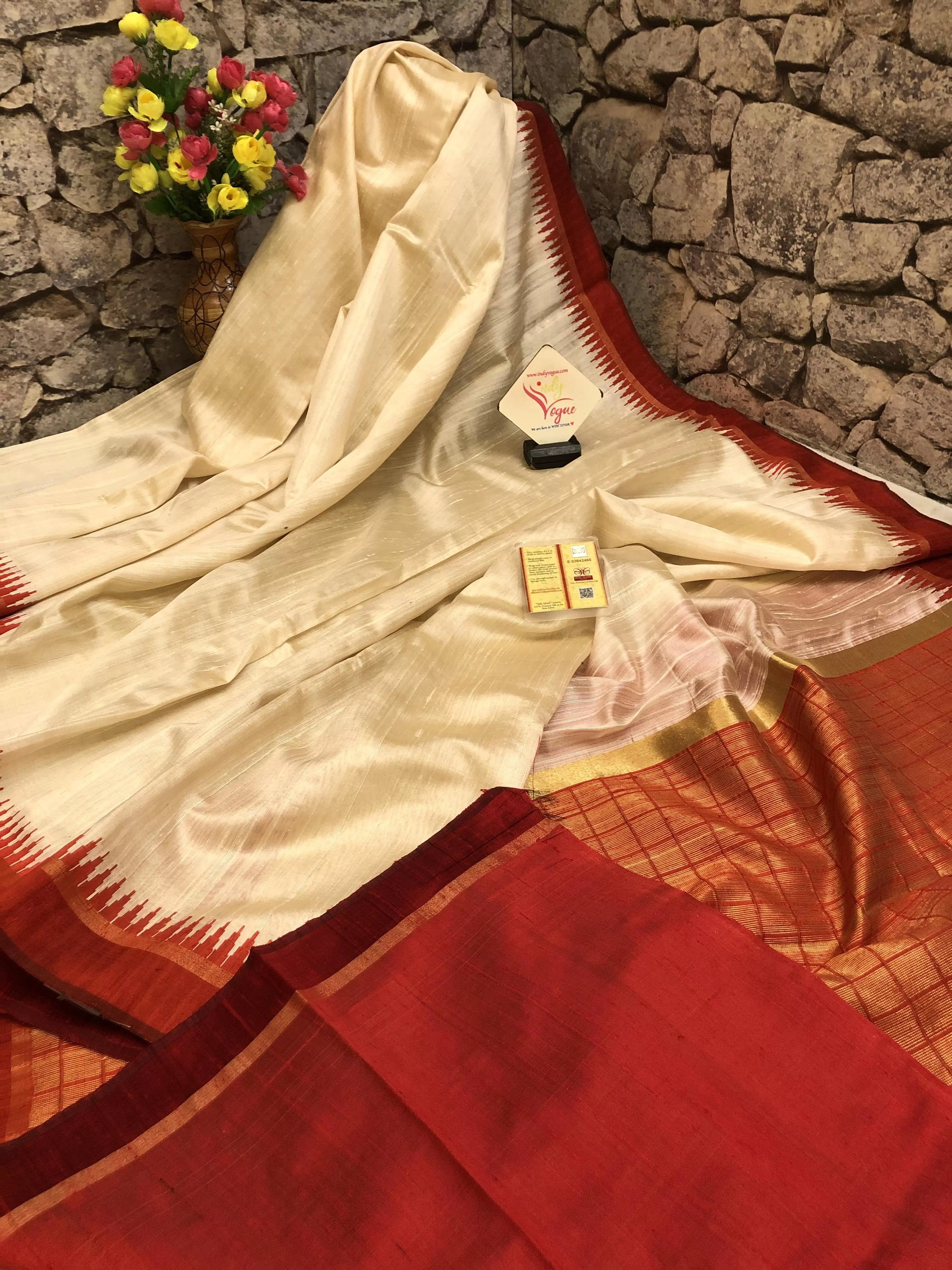 Regal Offwhite Color Pure Raw Silk Saree