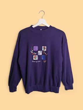 Retro Purple Sweatshirt Embroidery Flowers - size S