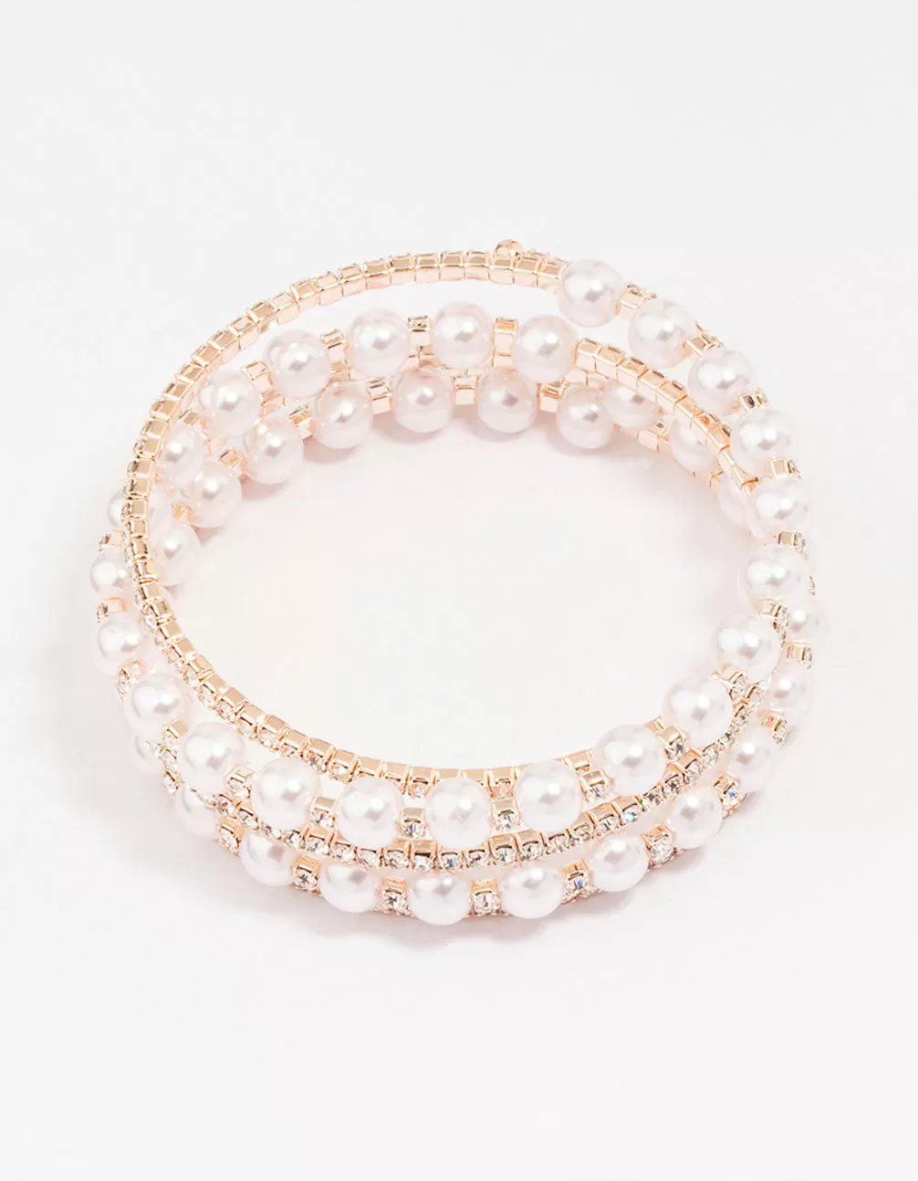 Rose Gold Pearl & Diamante Wrapped Bracelet