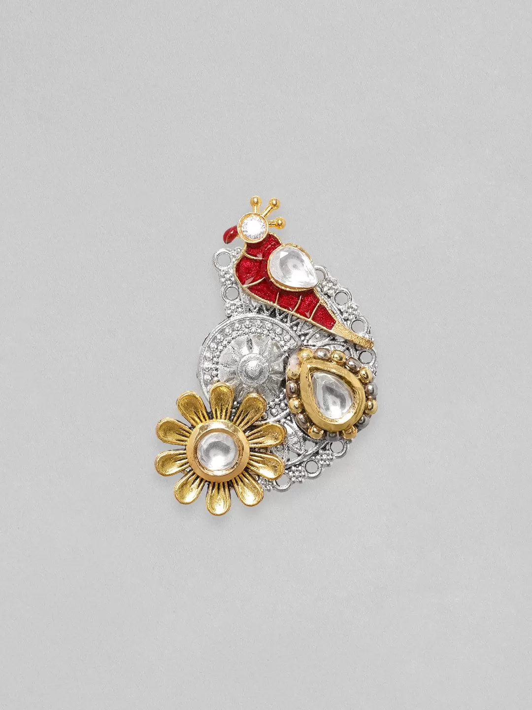 Rubans Silver & Gold Plated Kundan Studded Red Enemal Stud Earring