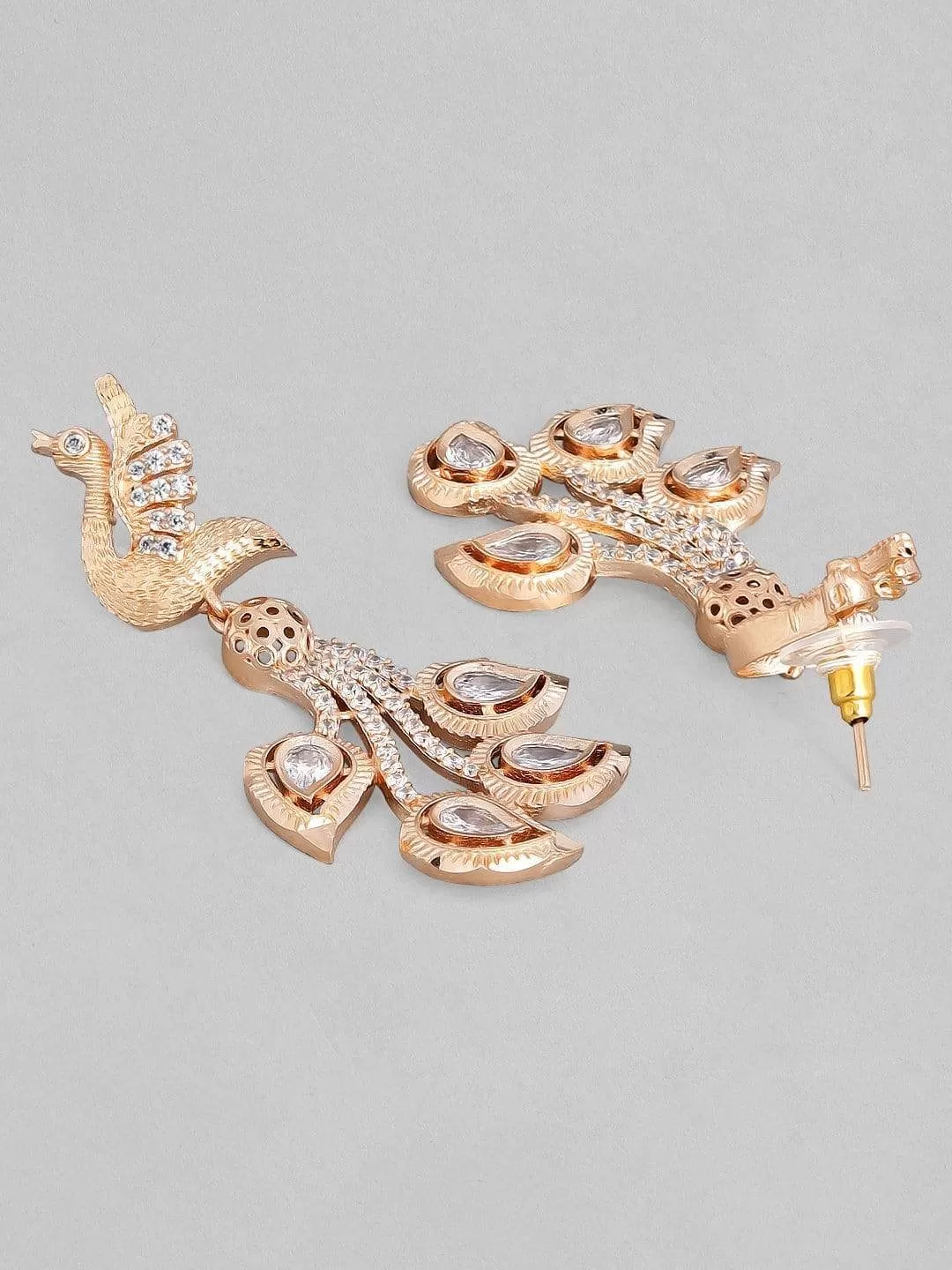 Rubans Zircon Studded Handcrafted Rose Gold Plated Bird Drop Earrings