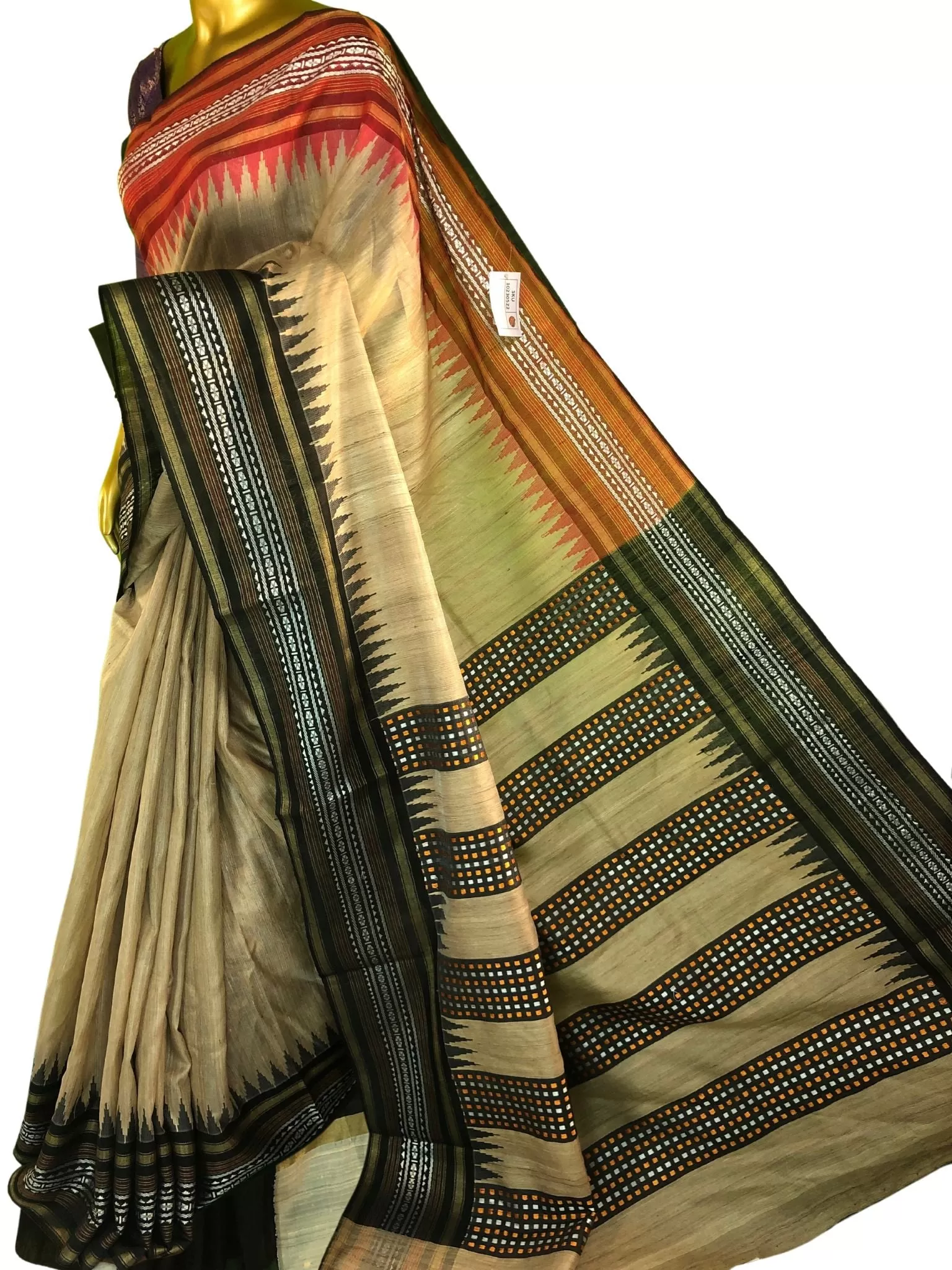 Sandalwood Color Pure Tussar Silk Saree with Vidarbha and Ganga Jamuna Border